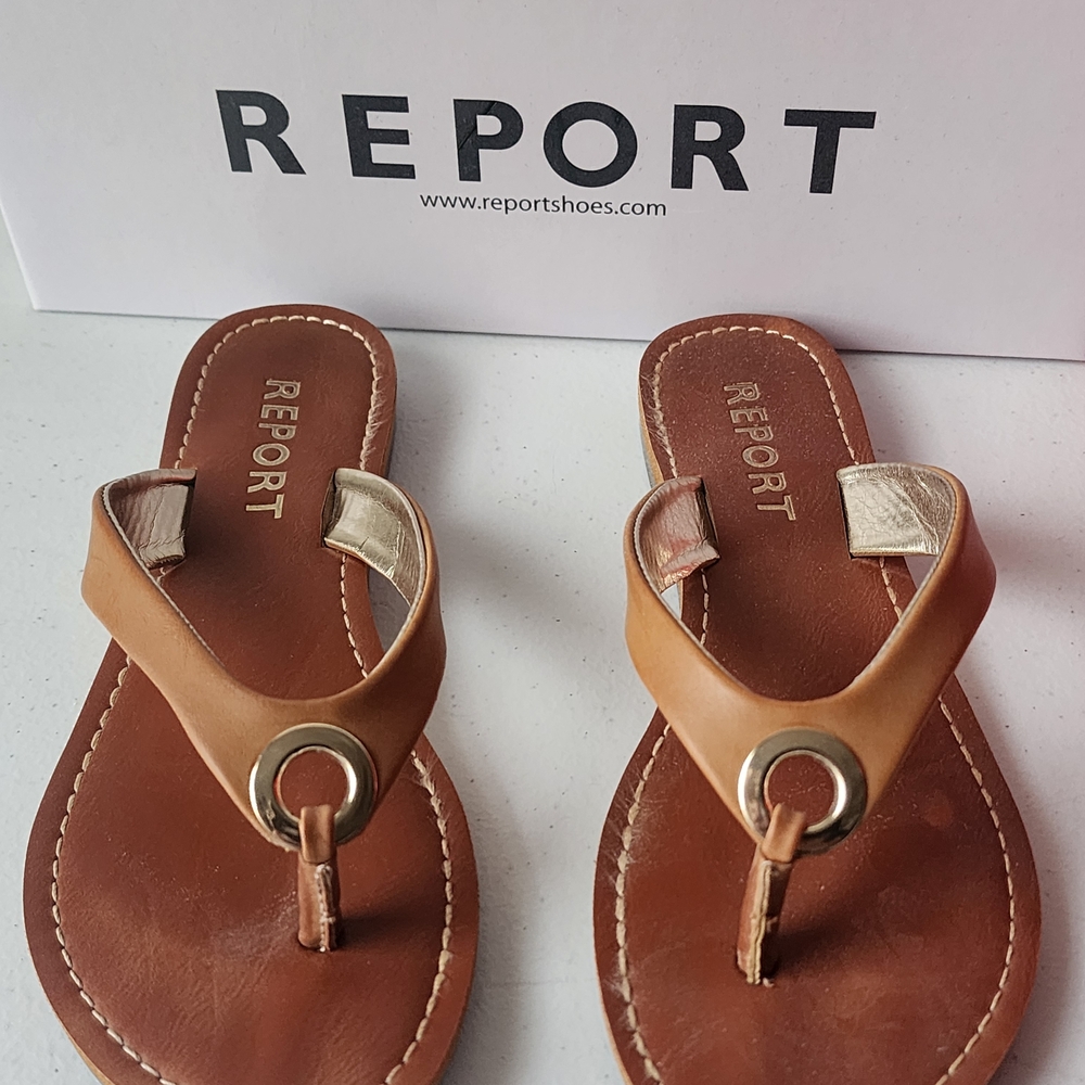 Report Women's Brown Sandals with Gold Accents
